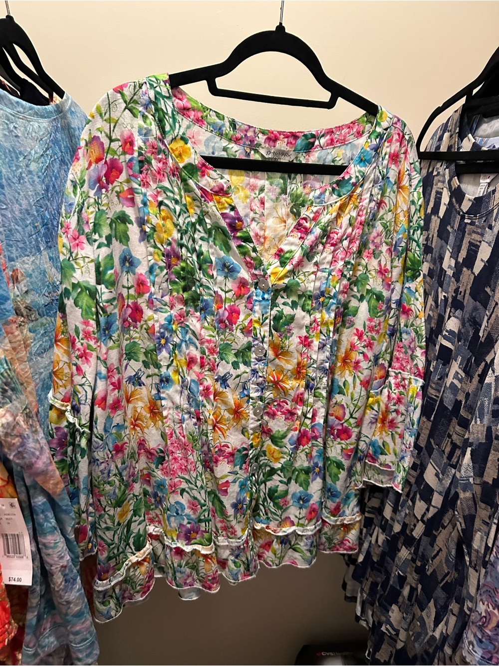 John Mark Floral Button-Front Blouse in Multicolor